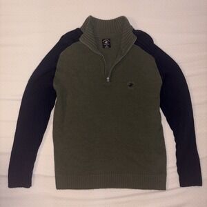Beverly Hills Polo Club Knit Zip Sweater Navy Green XXL Vintage Mens 90s Style